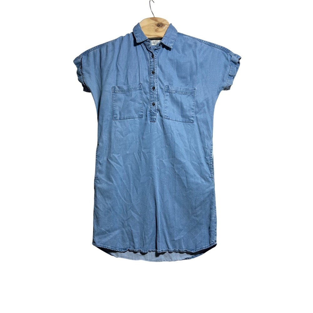 Marine Layer Womens XS Light Wash Denim Tencel Shirt Dress‎ Short Sleeve Mini